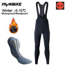 Ykywbike Collant con bretelle da ciclismo in pile termico invernale da uomo Mountain Bike Ykk Zipper Pro Team Pantaloni lunghi da ciclismo MTB imbottiti in gel