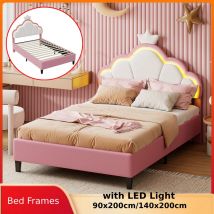 Anajqaqia Letto corona imbottito con LED, rosa 90x200 cm 140x200 cm, senza materasso