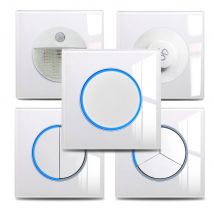 Wallpad 1 2 3 4 Gang Wandschalter Weiße Glasplatte Durchgang 2-Wege Jalousien Impuls Momentaner Lichtschalter Kreis LED-Anzeige