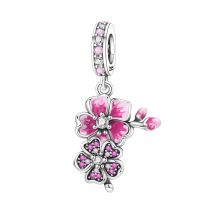 PANPOKI 925 Sterling Silver Pink Cherry Blossom Flower Beads Original Pendants Bracelet Charm Jewelry Party DIY Trendy Gifts