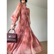 2023 neue Frühjahr Sommer Frauen Lange Hülse Dünnes Langes Kleid Hohe Qualität Designer Mode Tie Dye Elegante Abendkleid