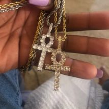 HipHop Ankh Kreuz Halskette Für Männer Frauen Edelstahl Kette Iced Out Anhänger Gold Farbe Schmuck Zubehör OHP001