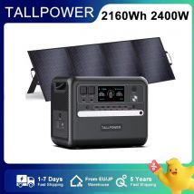 TALLPOWER V2400 Estación de energía portátil Batería LiFePO4 de 2160Wh con pico de 4800W con panel solar para acampar al aire libre RV Hogar UPS