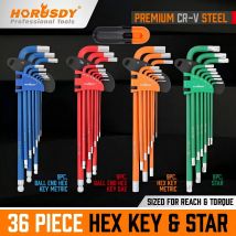 HORUSDY 36Pc Hex & Torx Key Set Extra Long Allen Wrench Ball End Tamper Proof Metric/SAE