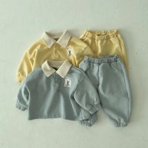 Herbst Winter Neue Ankunft Baby Bequem Set Mädchen Solide drehen-unten Kragen Pullover Mit Langen Ärmeln Und Lose Baumwolle Hosen 2pc Anzug