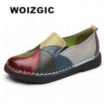 WOIZGIC Damen-Schuhe für Damen und Herren, Mutter, flache Schuhe, echtes Leder, Mokassins, gemischt, bunt, rutschfest, Übergröße 42