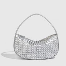 Modische Damen-Einkaufstasche, gewebt, Mondform, Unterarm, lässig, Schulter-Crossbody-Tasche, weiches Polyester-Futter, Vintage-Stil