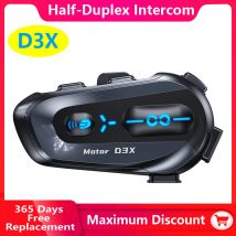 D3X Motorrad-Bluetooth-Helm, halbduplex-Gegensprechanlage, IP66, wasserdicht, 1000 mAh, Akku mit hoher Kapazität, automatische Antwort für eingehende Anrufe