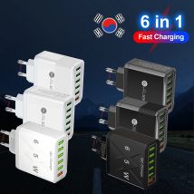 6-Port-Schnelllade-Telefon-Reiseladegerät QC3.0 USB-Handy-Ladegerät-Adapter für iPhone Xiaomi Samsung KR-Stecker
