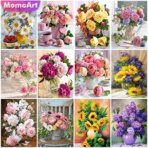 MomoArt DIY-Diamantgemälde, Rose, Blume, Kreuzstich, Sonnenblume, Mosaik, Pfingstrose, neu, 2024, Stickerei, Gänseblümchen, Heimdekoration