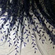 Mit Pailletten bestickter Spitzenstoff, Hochzeitskleid-DIY-Zubehör, Marineblau, Schwarz, Rot, Goldblätter, RS2364