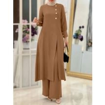Ramadan Frauen Eid Muslimischen Zwei Stücke Set Split Bluse & Hose Musulman Ensemble Taste Hemd Hosen Passenden Sets Femme Abaya 2024