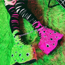 Rosa grüne Plüsch augen Stiefeletten lustige Hotties runde Zehen keile Plattform gekreuzte Schuhe Damen Winter sexy Punk Schuhe