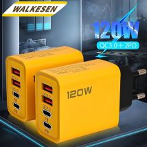 Insgesamt 120 W USB-Schnellladegerät 4-Port PD Schnellladung USB 3.0 Typ C EU US-Stecker Ladegerät für Xiaomi iPhone 15 Pro Max Wandadapter