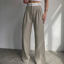 BKLD 2025, Herbst Neue Mode Patchwork Hohe Taille Dünne Beiläufige Hosen Büro Laides Breite Bein Hosen Streetwear Frauen Kleidung