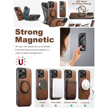 Strong Magnetic Compatible MagSafe Wireless Charging 360° Rotating Ring Stand PU Leather Phone Case For iPhone 17 16 15 14 13 12