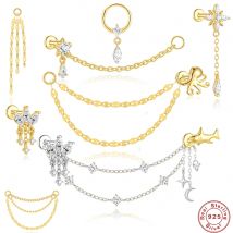 AIDE 1 STÜCK 925 Silber Zirkon Piercing Kette Fit Für Ohrring Hoops Ohr Knochen Ohrstecker DIY y2K Glück Rot Koi Fisch Schmuck Zubehör