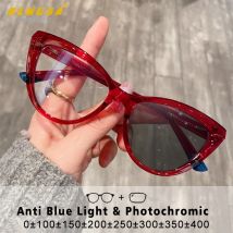 CLLOIO Frauen Stilvolle Cat Eye Photochrome Rahmen Computer Anti Blue Ray Lesebrille Anpassbare Rezept Myopie Gläser