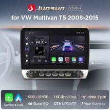 Junsun 10.1-calowe bezprzewodowe radio samochodowe z funkcją Carplay i Android Auto dla VW Multivan T5 2003-2015, stereo z przyciskami, Bluetooth, GPS, nawigacja, 4G, DSP