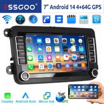 ESSGOO Autoradio 7" Android 14 4G+64G Apple Carplay GPS NAVI WIFI RDS FM Bluetooth per VW Golf 5 6 Passat Polo 6R Touran Tiguan Caddy EOS Jetta Seat Skoda Schermo Tattile Mirror Link USB Android Auto