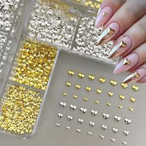6-grids 3D Love Heart Metal Rivet Nail Charms 2/2.5/3mm mixed Gold Silver Heart Shaped Nail Decorations DIY Nail Art Supplies R3