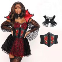 Retro Palast Stil Rose elastischen Gürtel Taille Set Spitze Pu Leder Halskette Cosplay Requisiten breiten Gürtel