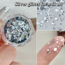 【MAX-22】1 Box 3D Mini Runde Herz Stern Nail Art Charms Pailletten Nail Art Flake Silbrig Glänzende Charms Zubehör