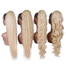 Blonder synthetischer Pferdeschwanz, langer, gewellter, geflochtener Pferdeschwanz, Haarteil mit Clip, Ombre, schwarzbraune Haarverlängerungen, Pferdeschwanz für Frauen