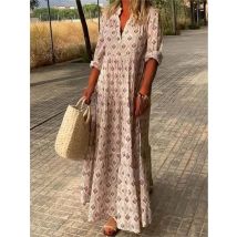 Vintage Bohemian Langes Kleid Für Frauen 2025, Frühling Casual Lace-up V-ausschnitt Floral Lose Kleid Weibliche Urlaub Maxi kleid Robe Femme