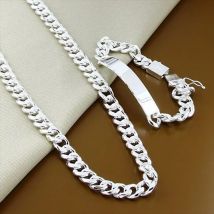 Edle feine 925 Sterling Silber solide 10 mm Kette Halskette Armbänder Schmuck Sets Weihnachtsgeschenk Mode für Männer 50/55/60 cm