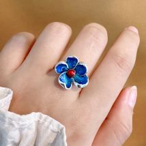 Langyan Sterling Silber Emaille blau Blumen ring für Frauen einfache elegante handgemachte verstellbare Ringe Schmuck jz157