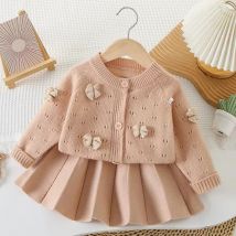 1-6 jahre Herbst Winter Neue Mädchen Pullover Kleidung Set Aushöhlen Design Gestrickte Kleine Fliege Top + Rock 2Pcs Anzug Für Kinder