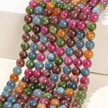 Barwiony kolor Jakość Turmalin Chalcedon Koralik Okrągły Luźny Spacer 4 6 8 10mm Do Tworzenia Biżuterii Diy Naszyjnik Bransoletka Akcesorium