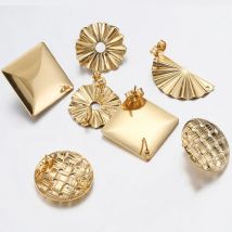 10 ganci per orecchini a forma di fiore in acciaio inossidabile dorato, orecchini postali posteriori per la creazione di gioielli, orecchini a bottone geometrici fai da te, forniture all'ingrosso
