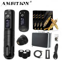 Ambition Soldier-máquina de tatuaje inalámbrica, Kit de pluma, Motor Sin Núcleo con batería de 2400mAh, 80 Uds., cartucho mixto para tatuador