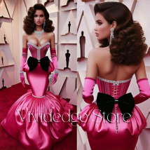 Gorgeous Elegant Fishtail Prom Dresses V Neck Studded Embellished Strapless Bow Embellished Pleated Hem Evening Gowns Customized