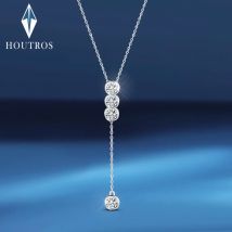 Houtros 3mm/5mm Collana piena di Moissanite per ragazze Classica catena clavicolare a bolle in argento sterling 925 regalo di gioielleria raffinata per feste
