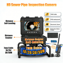 Kamera inspekcyjna do kanalizacji - Automatycznie samopoziomująca się kamera kanalizacyjna z lokalizatorem bezprzewodowym 512 Hz, wodoodporny endoskop kanalizacyjny HD z 12 diodami LED