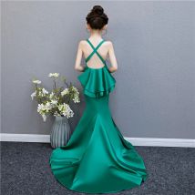 Meerjungfrau Prinzessin Kleid rücken frei lange Tailing hängenden Hals Kinder Festzug Kleid für Geburtstags feier Halfter Bodycon Mädchen Abendkleid