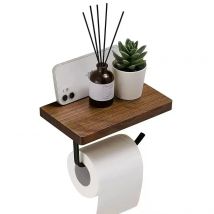 Toilet Paper Holder with Natural Walnut Wooden Shelf Tissue Roll Hanger Wall Mounted Paper Towel Bar 304 Stainless Steel Paper