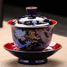Emaille Farbe Gaiwan, Keramik Tee schale Porzellan Gaiwan Set, Kung Fu Tee Set, Roter Drache und Phönix Muster, Große Abdeckung Schüssel