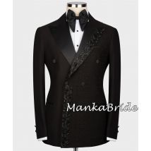 Men's Double Breasted Peak Lapel Blazer And Crystal Beads Pants Set Formal Wedding Party Groom Tuxedo Suit