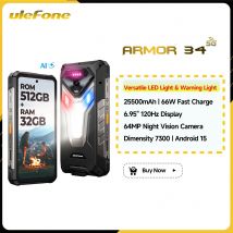 Ulefone Armor 34 5G teléfono resistente Smartphone Android 15 25500mAh 66W hasta 32GB + 512GB 6,95 "120Hz pantalla luz LED versátil