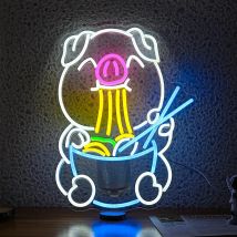 Japanisches süßes Schwein Ramen Neonschild USB dimmbar LED Nudeln Schweinschilder Wanddekoration für Ramen Restaurant Ramen Shop Esszimmer