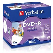 Verbatim DVD+R Imprimible 4.7GB,Velocidad 16x, 120 min, 10 unidades