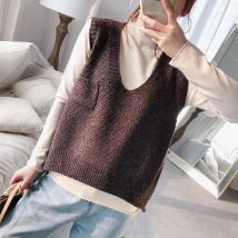 Weste Strickoberteile für Damen V-Ausschnitt Braun Herbst Winter 2025 Damenpullover 90er Jahre Vintage Langarm Koreanischer Stil Kleidung Mode