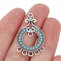 ZXZ 10pcs Tibetan Silver Imitation Stone Chandelier Boho Earring Connector Charms Pendants Jewelry Making Accessories