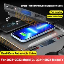 Auto-USB-Ladegerät mit mehreren Anschlüssen für 2021–2023, Tesla Model 3/2024 Y, multifunktionales Tesla-Zubehör mit Logo, Geschenke für Tesla-Eigende