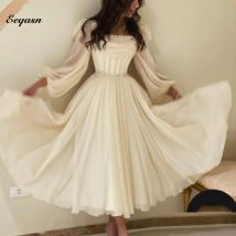 Maßgeschneiderte formelle Abendkleider in A-Linie, arabisches Chiffon, lange Ärmel, Tee-Länge, Perlen-Taille, Abschlussball-Party-Kleider-Outfit