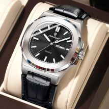 POEDAGAR Square Wristwatch For Men Luminous Waterproof Week Calendar Luxury Man Clock Leather Quartz Fashion Men's Watches Reloj